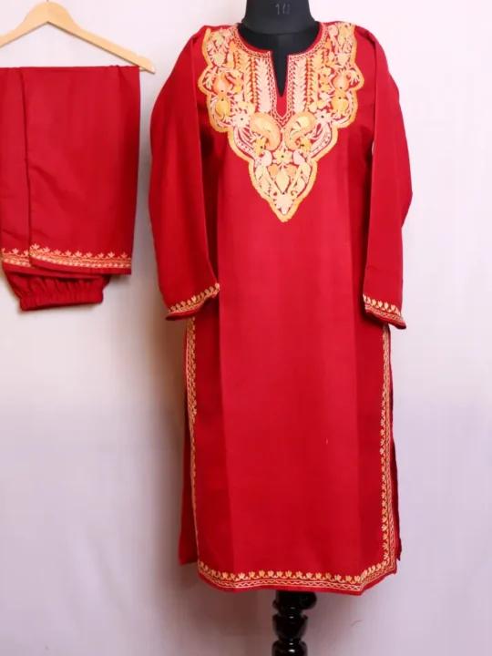 Handcrafted Crimson Embroidered Kurta Set — authentic Kashmiri Kurta Set by Kashir Apparels